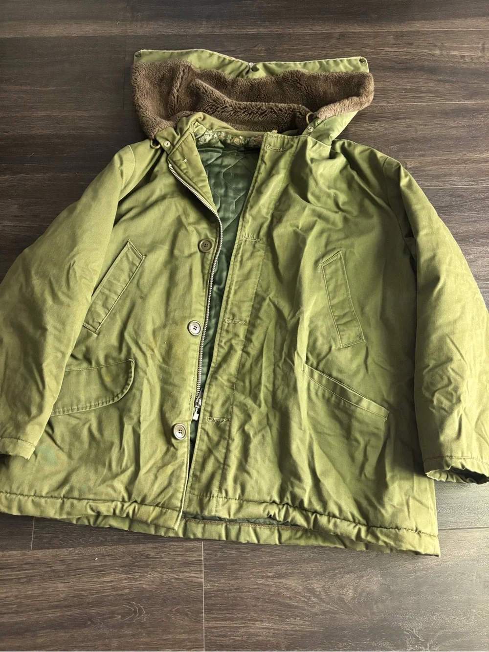 US Military Vintage 1950s Zip Hood Civilian B-9 Parka Jacket Mens Size XL